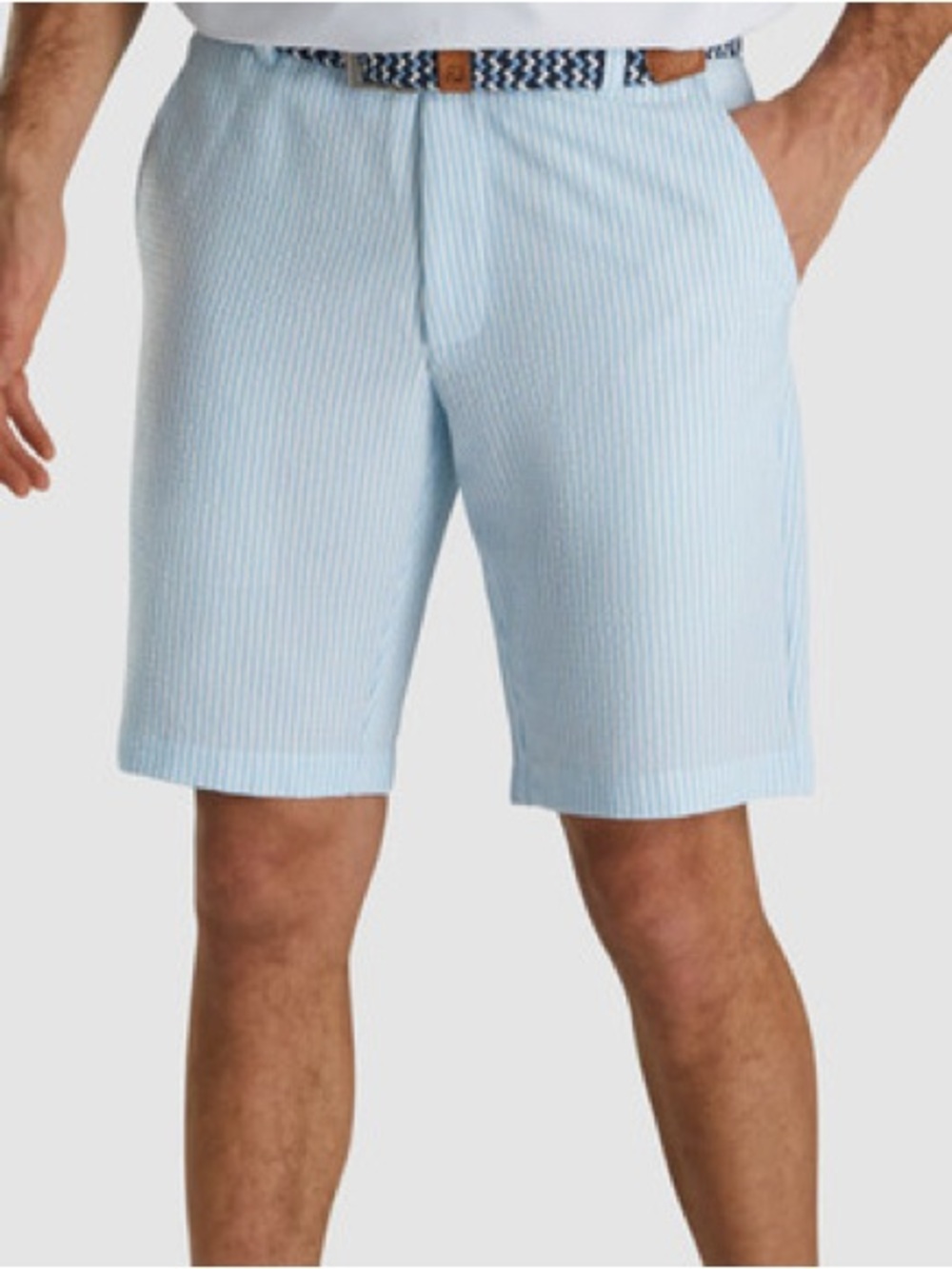 FootJoy Light Blue Seersucker Flat Front 10” Shorts Size 32
